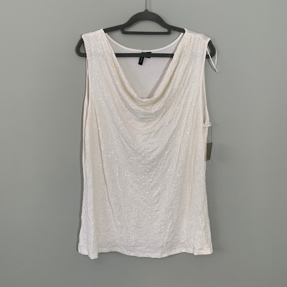 NEW Relativity Women's White Sequin Cowl Neck Sleeveless Tank Top Plus‎ Size 3X